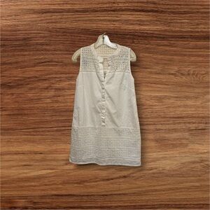 Loft W Petite Size 14 White Lace-Up Split-Joint Sleeveless Shift Dress